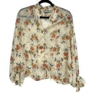 Dress Forum Cream Floral Blouse Womens Small Boho Cottage Core Romantic Shirt